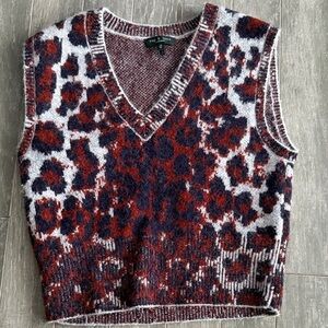 rag & bone Red and Black Leopard V-Neck Sweater Vest